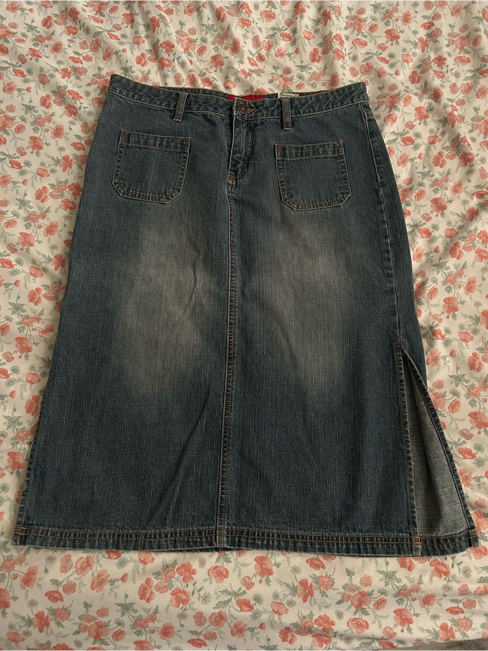 UNIONBAY Dark Blue Denim Midi Skirt with Side Slit